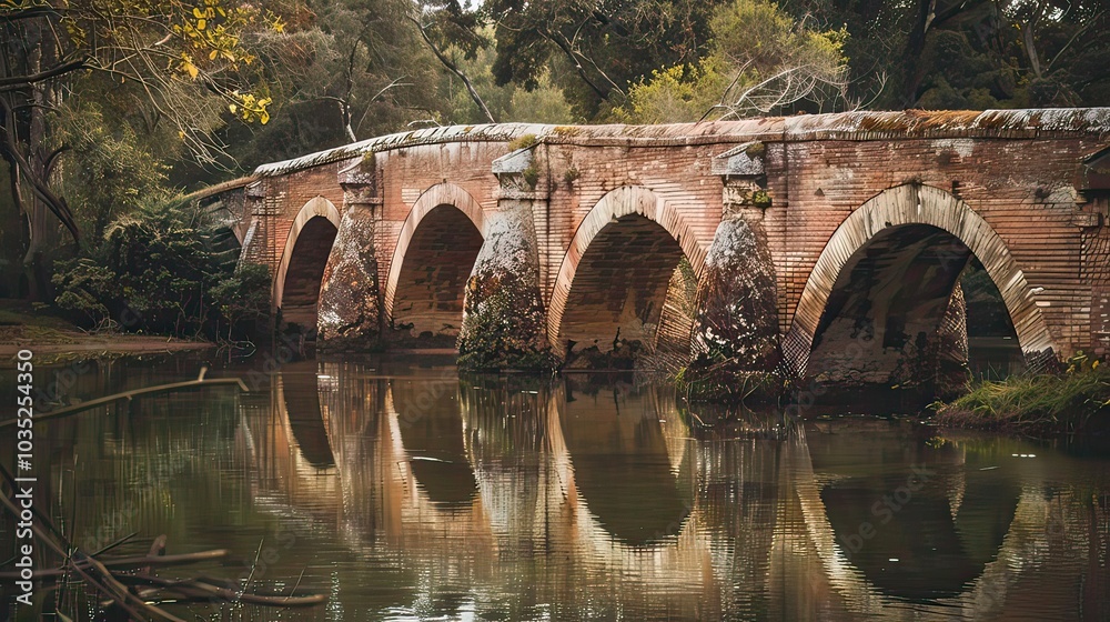 Fototapeta premium Historic brick bridge over a river 