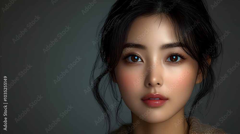 Stunning Portrait of a Young Woman with Smooth Skin and Long Dark Hair Stunning Portrait of a Young Woman with Smooth Skin and Long Dark Hair