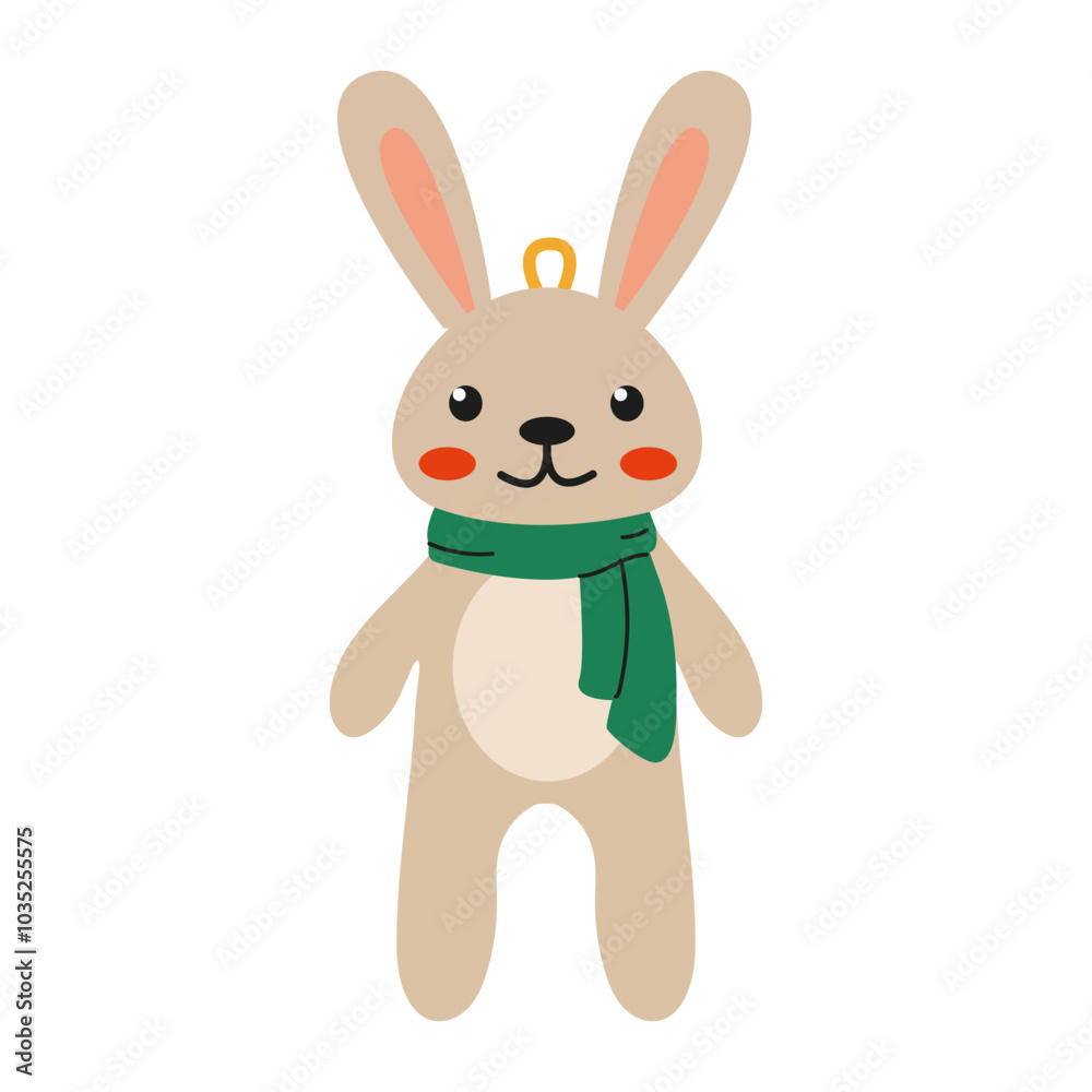 Cute bunny character with a green scarf and cheerful expression for children’s decor Cute bunny character with a green scarf and cheerful expression for children’s decor