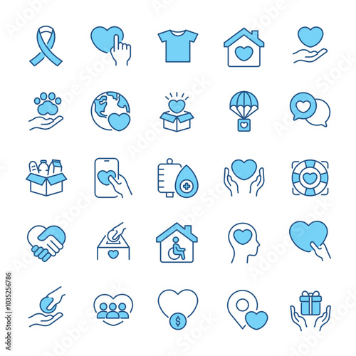 Charity thin line icons collection. Editable stroke collection.
