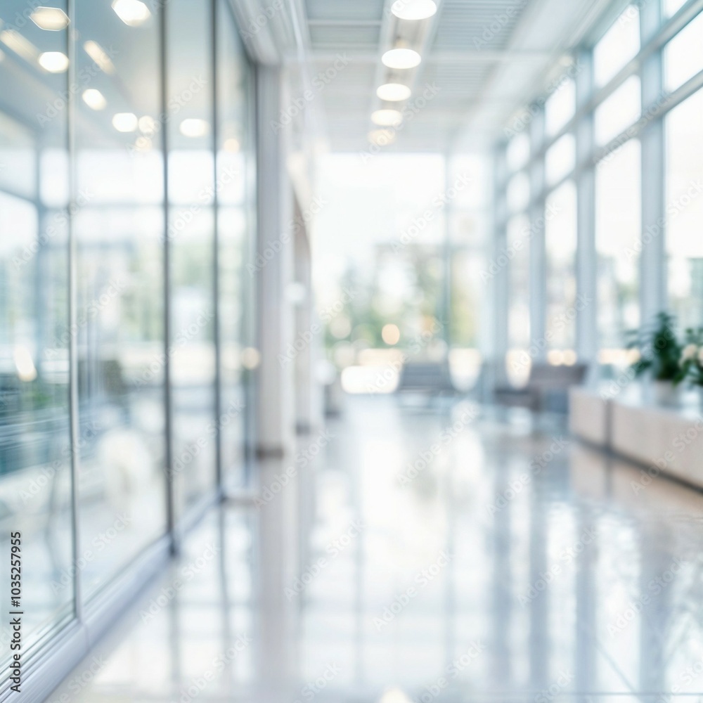 blurred background of white corridor, with glass windows and lots of light, hospital, offices, businesses blurred background of white corridor, with glass windows and lots of light, hospital, offices, businesses