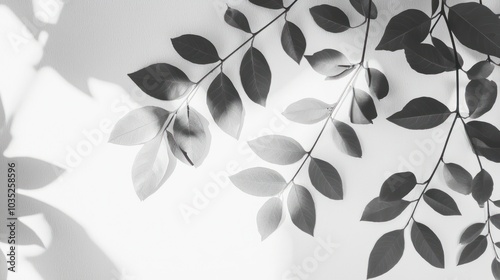 Abstract natural tree leaves shadow on white wall background photo