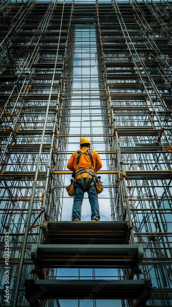 an engineer constructor with safety clothes and helmet standing on a platform steel structure work wheel technology equipment an engineer constructor with safety clothes and helmet standing on a platform steel structure work wheel technology equipment