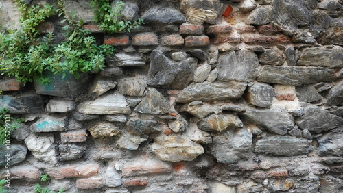 Wall Old Stone Close-up Textured Natural Weathered Aged Green photo