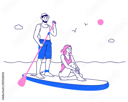 Woman and man on paddleboard