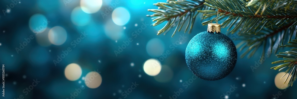 Sparkling Christmas Ornament on a Pine Branch Sparkling Christmas Ornament on a Pine Branch