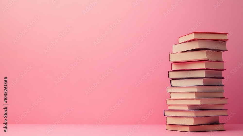Stack of books against pink background Stack of books against pink background