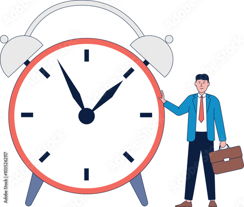 Working hour or deadline color icon. Businessman with alarm clock