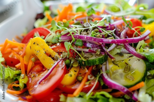 Vibrant Fresh Salad Bowl Filled with Colorful Vegetables and Seeds Close-Up