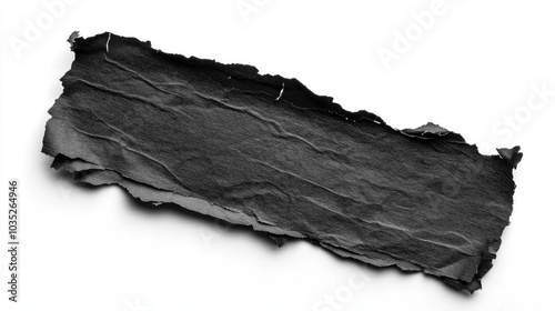 piece of black paper tear isolated on white background 