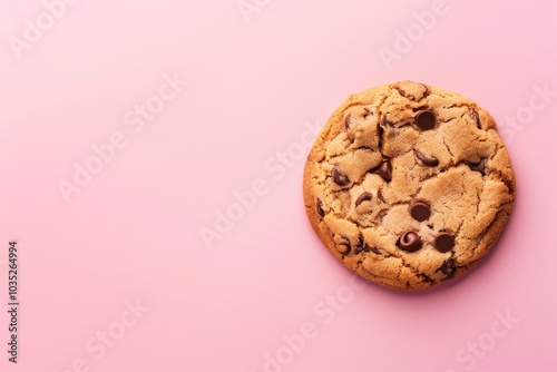 Sweet Temptation: Delightful Chocolate Chip Cookie on Pastel Pink Background with Copy Space