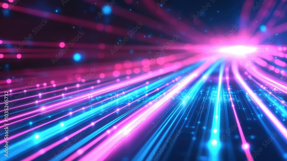 abstract background with pink blue glowing neon lines and bokeh lights. Data transfer concept abstract background with pink blue glowing neon lines and bokeh lights. Data transfer concept
