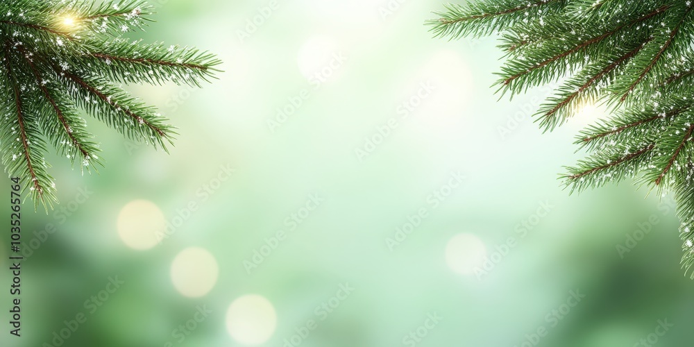 Green Winter Background with Spruce Fir Branches Green Winter Background with Spruce Fir Branches