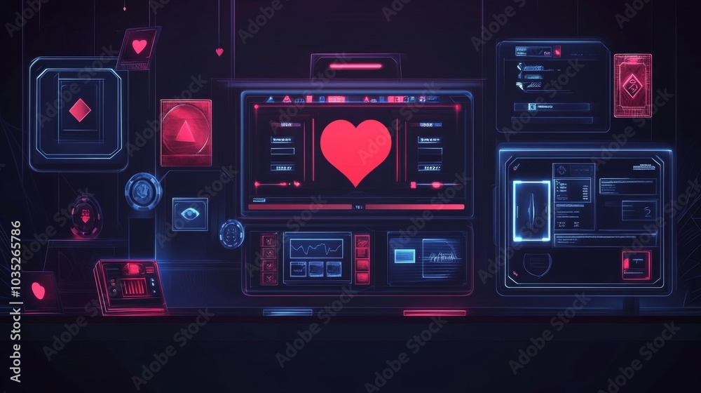 Spythemed vector art video poker interface with gadgetinspired cards Spythemed vector art video poker interface with gadgetinspired cards