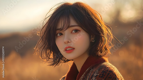 Beautiful Woman with Short ...