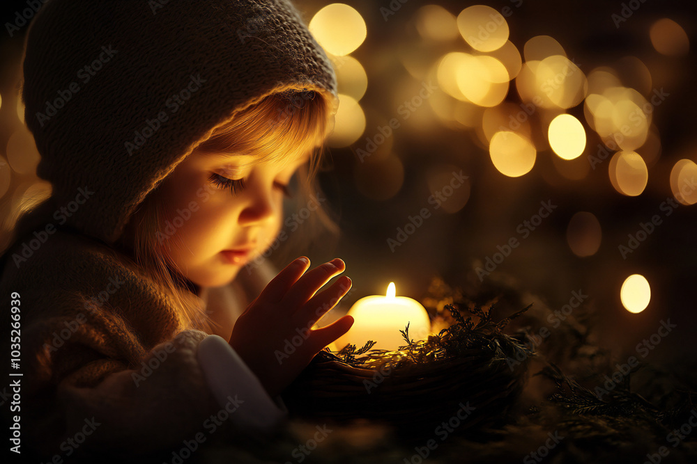 Child with Candle in Serene Atmosphere Child with Candle in Serene Atmosphere