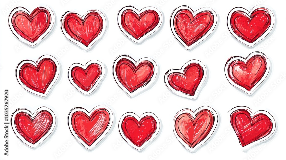 Red color heart shape sticker set isolated on white background Red color heart shape sticker set isolated on white background