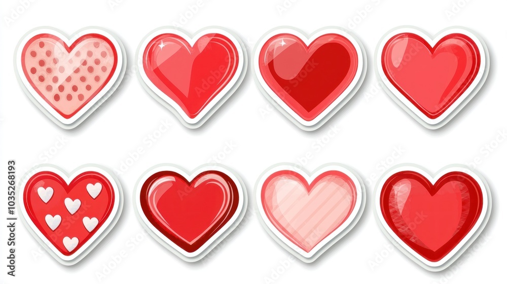 Red color heart shape sticker set isolated on white background Red color heart shape sticker set isolated on white background