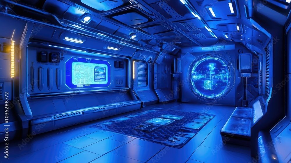 Futuristic study area with interactive screens