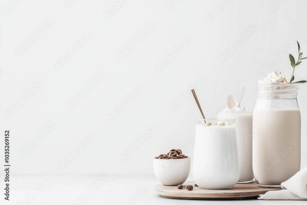 Minimalist Milkshakes with Coffee Beans and Whipped Cream Minimalist Milkshakes with Coffee Beans and Whipped Cream