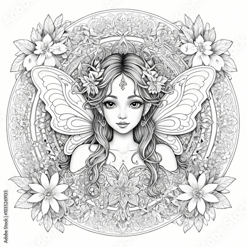 Fairy Inspired Mandala Design Coloring Book Page