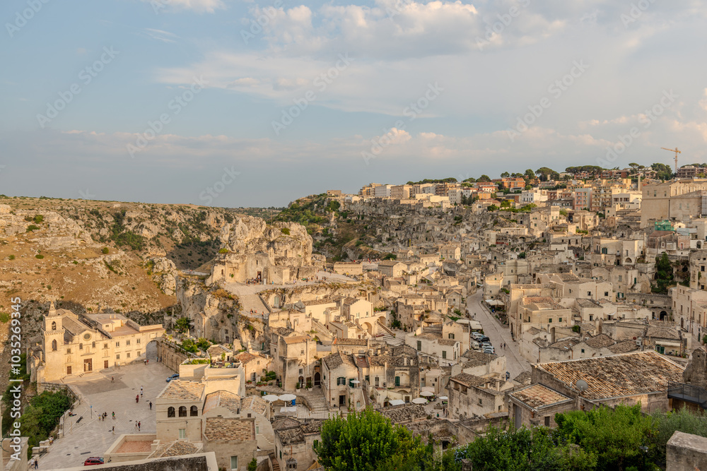 Obraz premium Matera is a town on a rocky headland in the Basilicata region of southern Italy 