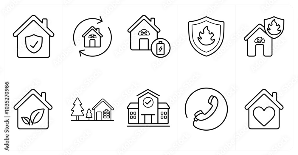 A set of 10 Real Estate icons as home security, home and care, power house A set of 10 Real Estate icons as home security, home and care, power house