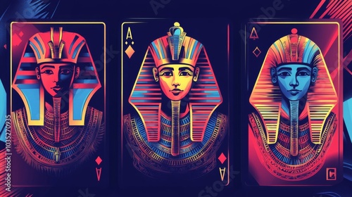 Egyptianthemed Art Deco playing cards with metallic accents photo