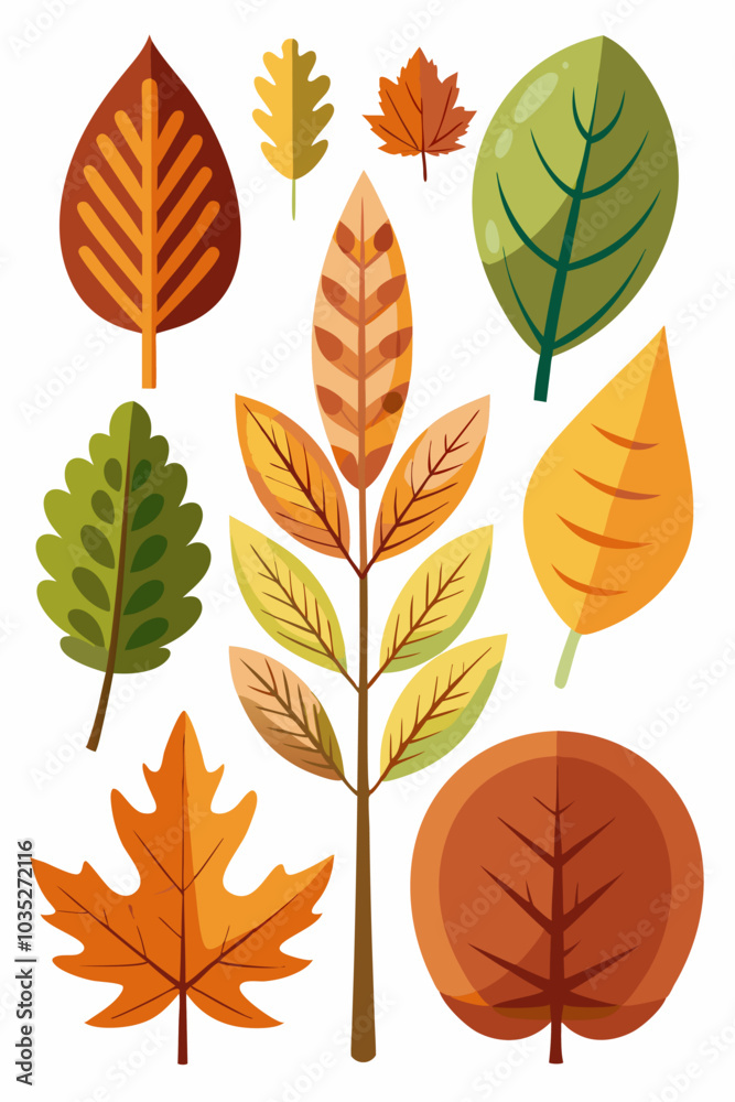 A set of colorful autumn leaves in a flat style, perfect for creating fall-themed designs, backgrounds, or illustrations. These leaves are ideal for projects related to nature, seasons. A set of colorful autumn leaves in a flat style, perfect for creating fall-themed designs, backgrounds, or illustrations. These leaves are ideal for projects related to nature, seasons.