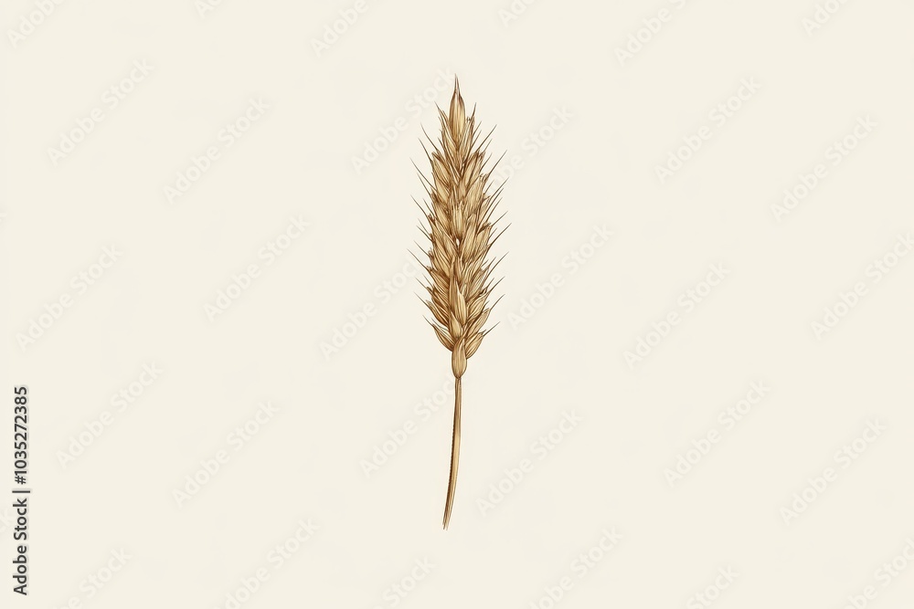 Golden wheat stalk against a light beige background symbolizing harvest simplicity and natural abundance in a minimalist nature focused composition Golden wheat stalk against a light beige background symbolizing harvest simplicity and natural abundance in a minimalist nature focused composition