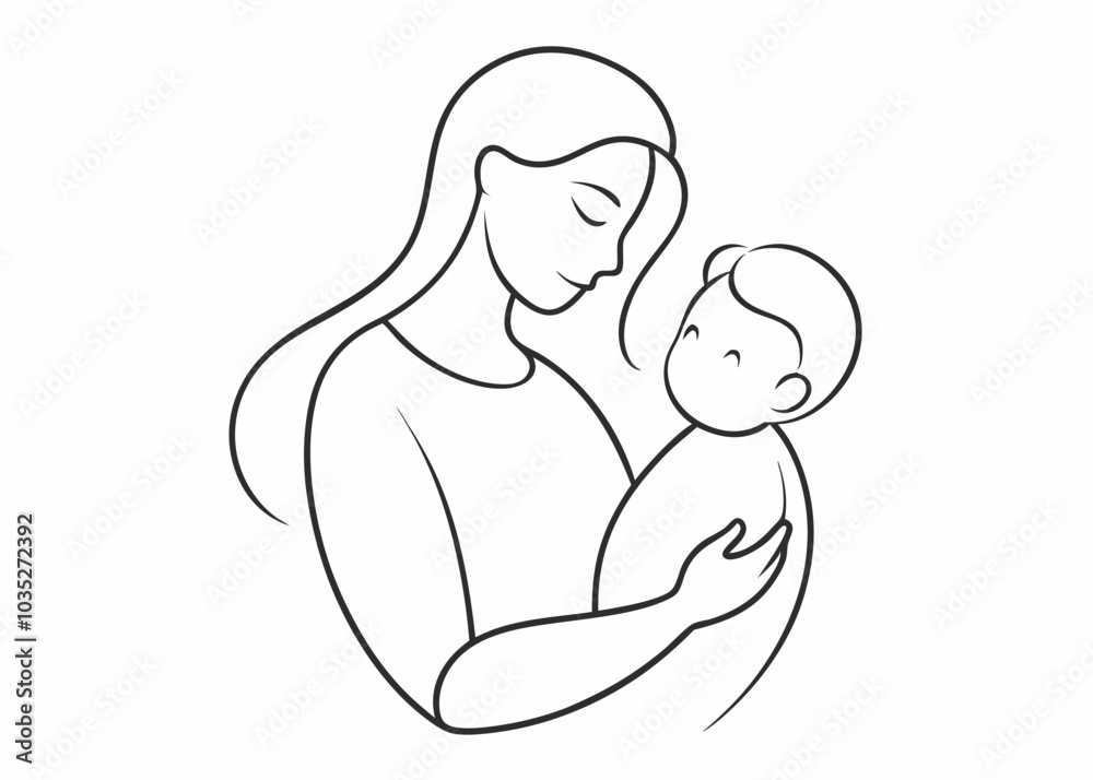 A simple yet powerful illustration depicting a mother holding her child, capturing the essence of love, care, and tenderness. A simple yet powerful illustration depicting a mother holding her child, capturing the essence of love, care, and tenderness.