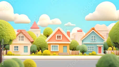 Wallpaper Mural A 3D house standing in a flat 2D drawn neighborhood blending perspectives Torontodigital.ca