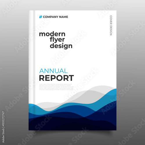 Modern blue annual report cover business flyer template wave design decorative