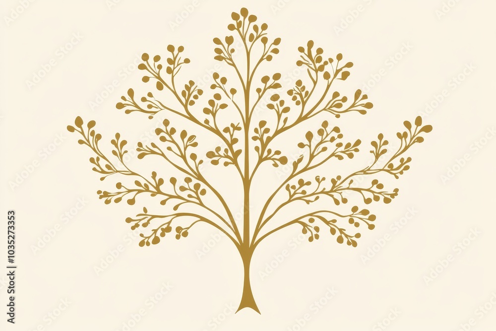 Fototapeta premium Golden tree of life symbol on a textured beige wall representing growth interconnectedness and spiritual balance in a minimalist nature inspired design