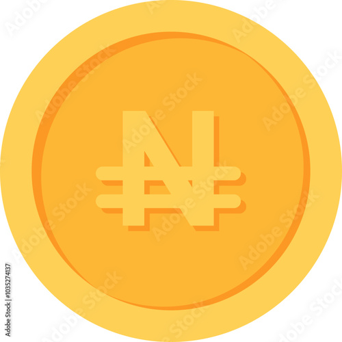 Nigerian naira Gold currency coin flat icon design illustrations 