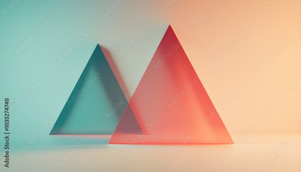 Fototapeta premium Pyramid shapes floating in mid-air, with each face displaying a different vibrant color and texture