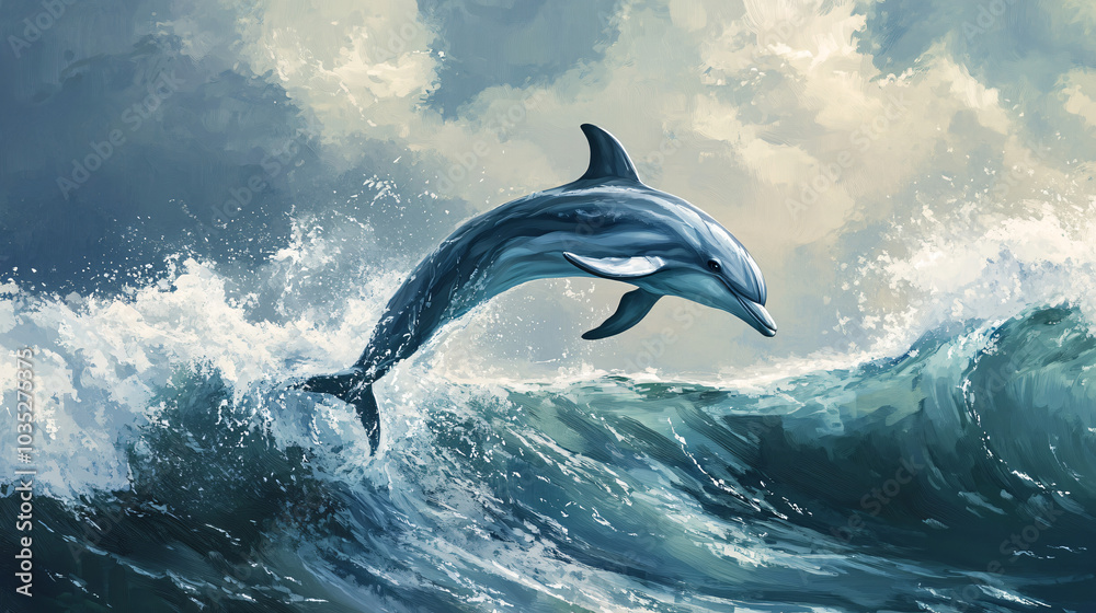 Fototapeta premium A dolphin jumping gracefully through the waves