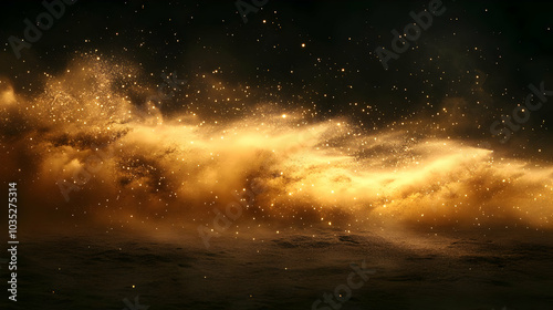 Golden Dust Explosion in Dark Background: A Mesmerizing Visual of Particles and Light