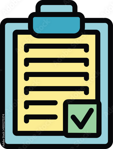 This vector illustration features a clipboard with a checkmark, symbolizing a completed task or checklist