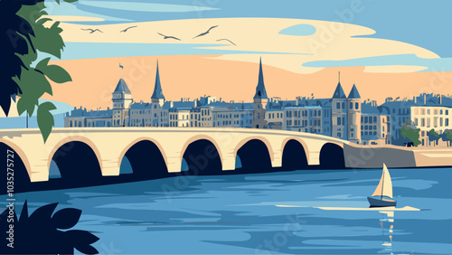 Architectural Elegance- Vector Art of Bordeaux, France.eps