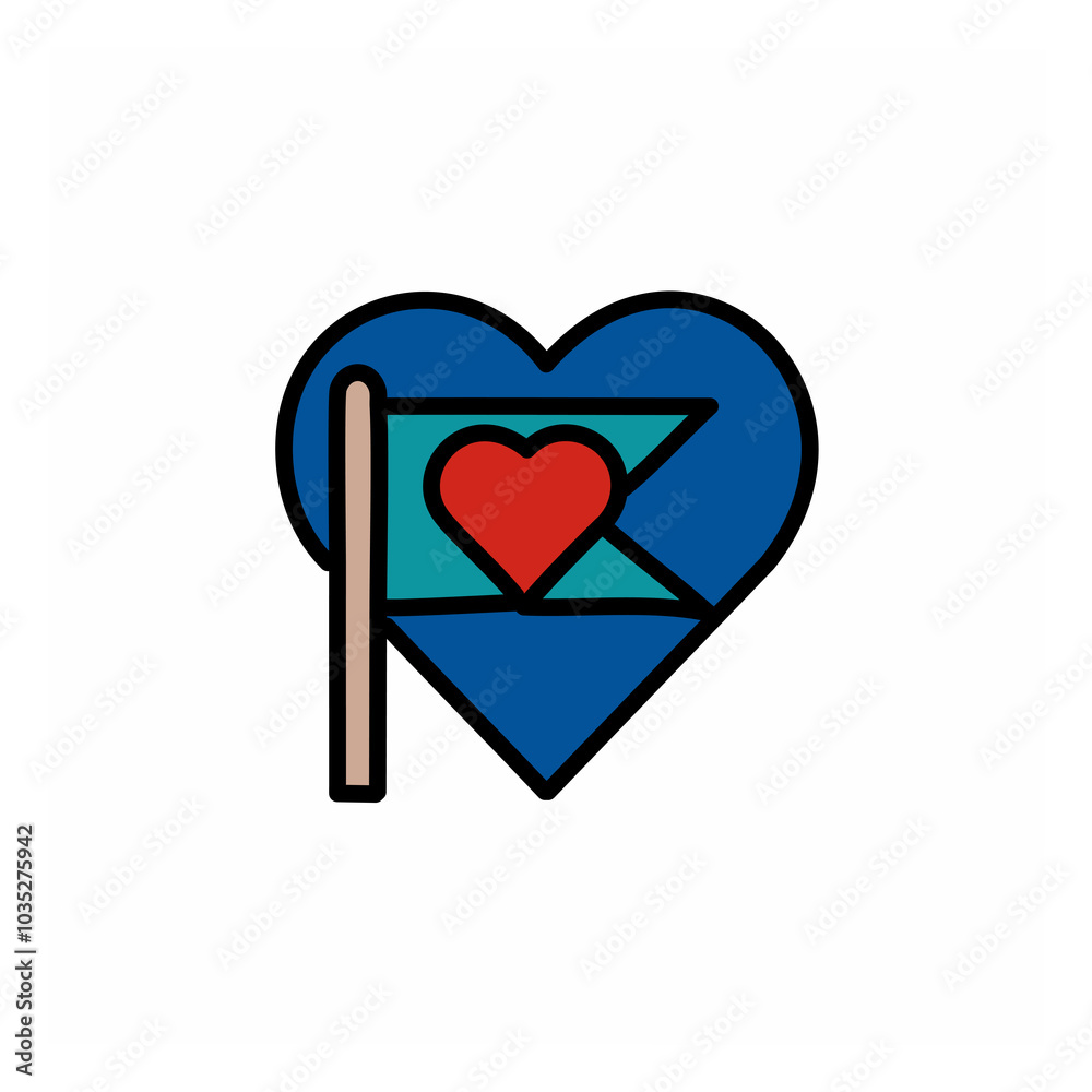 Heart and flag icon. Love symbol. Hearts day vector illustration. Heart and flag icon. Love symbol. Hearts day vector illustration.