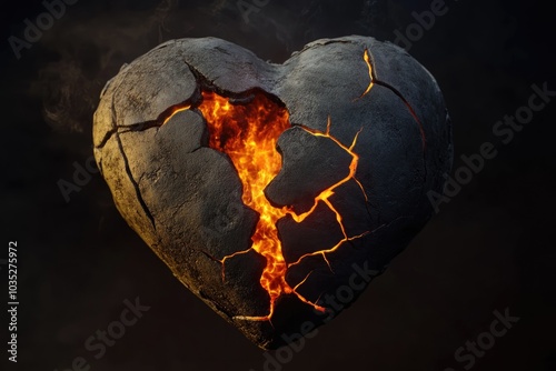 Wallpaper Mural Cracked Stone Heart with Fiery Core - Symbol of Broken Love and Passion Torontodigital.ca