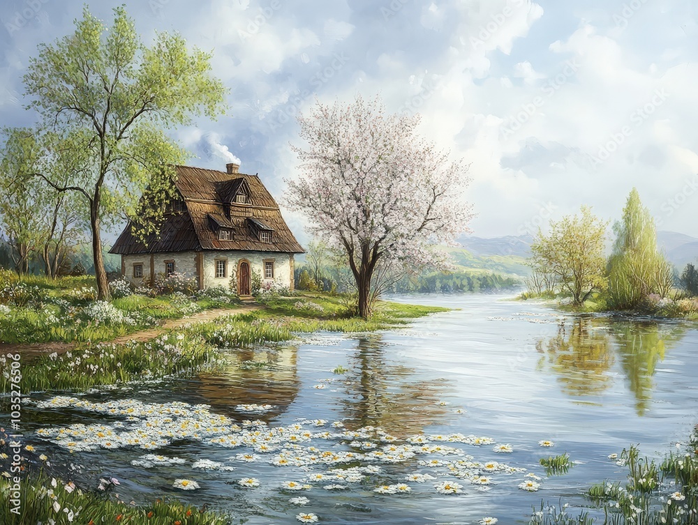Spring Flood. Water Overflowing Gardens in Nature's Spring Landscape Spring Flood. Water Overflowing Gardens in Nature's Spring Landscape