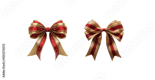 Set of festive Christmas bows with red and gold accents for holiday decor