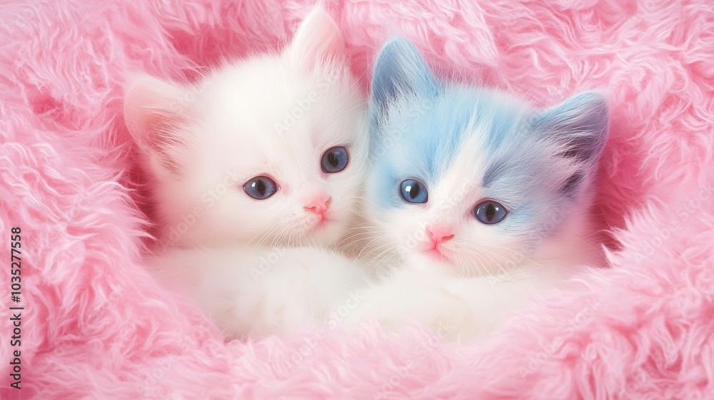 Playful Kittens in Pink and Blue Playful Kittens in Pink and Blue