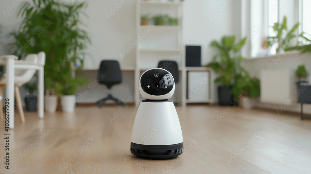 Smart Home Security Camera in Modern Office Setting Smart Home Security Camera in Modern Office Setting