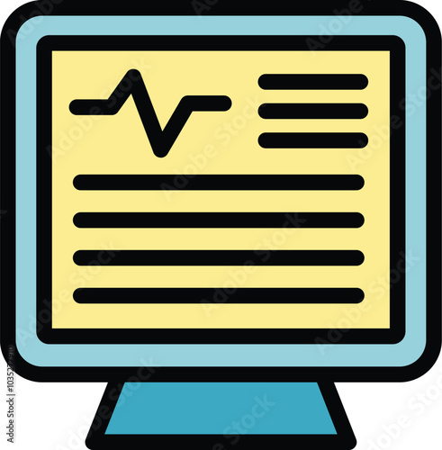 Computer monitor displaying patient medical record with heartbeat icon, representing electronic health records and telemedicine