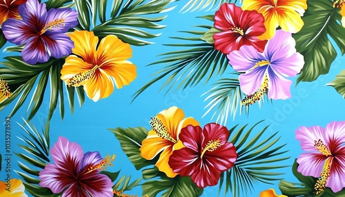 Tropical Hibiscus Flower Pattern Fabric Design