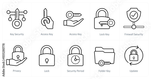 A set of 10 Security icons as key security, access key, lock key