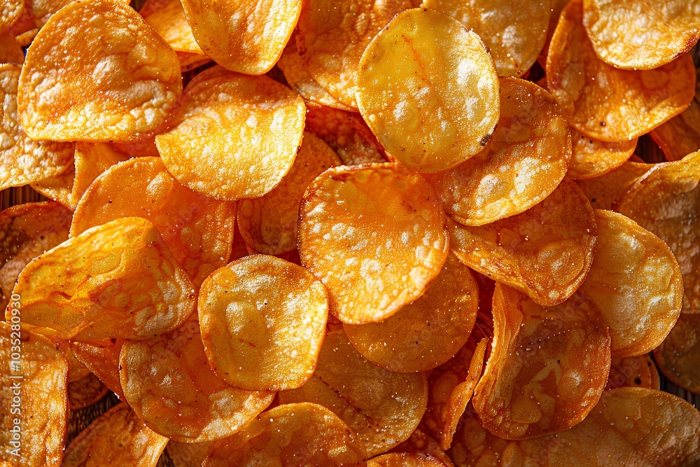 A close up of a pile of potato chips A close up of a pile of potato chips